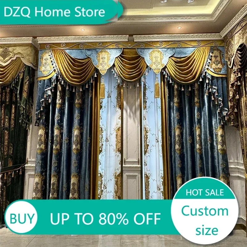 High Quality Blue Velvet Embroidered Blackout Villa Curtains for Living Room Bedroom European Luxury Decorative Valance Curtain
High Quality Blue Velvet Embroidered Blackout Villa Curtains for Living Room Bedroom European Luxury Decorative Valance Curtain