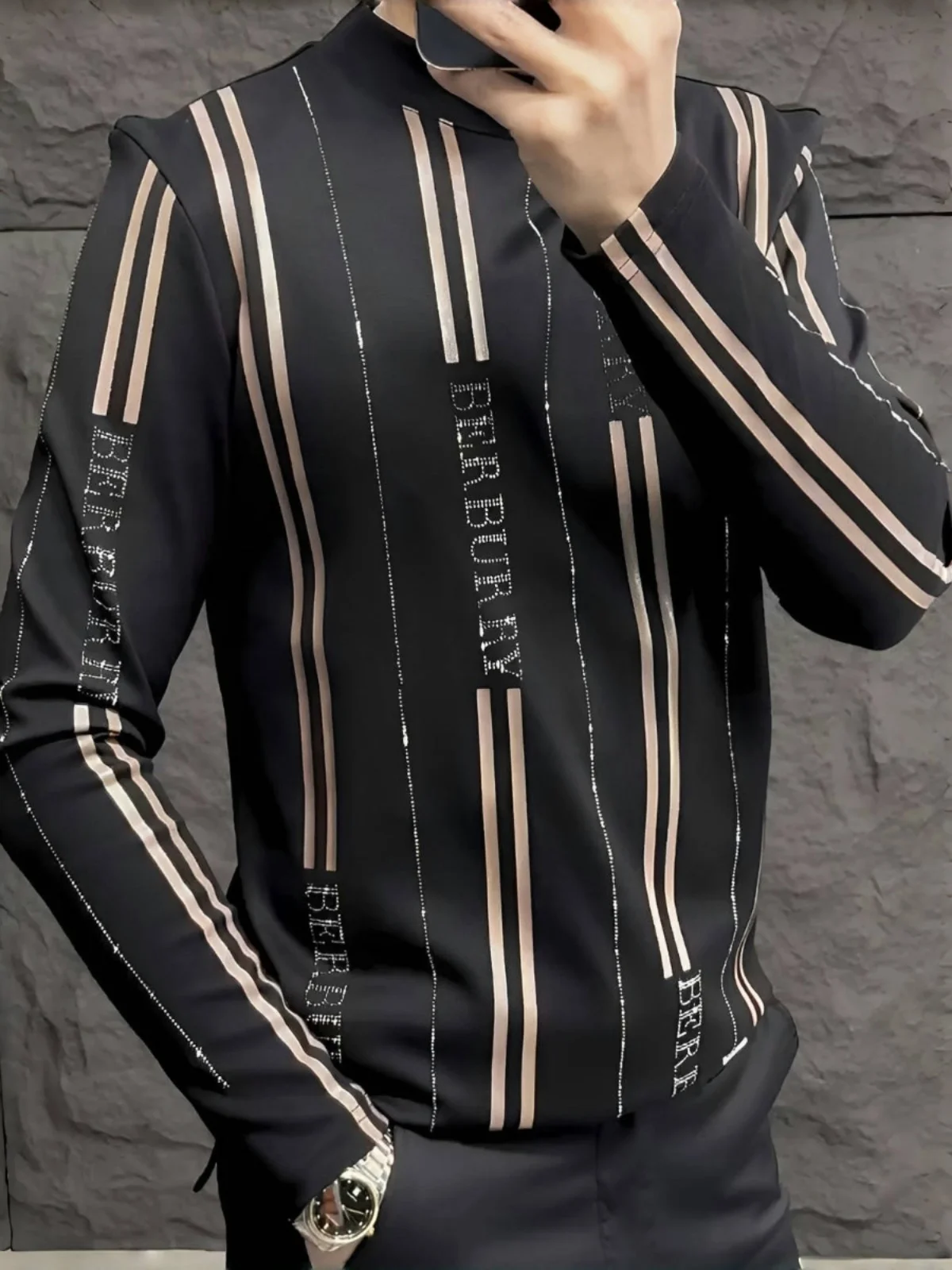 Busin Casual Men's T-irt High Quali f High Collar Rhinestone Faionable Versatile Autumn New Arrival
Busin Casual Men's T-irt High Quali f High Collar Rhinestone Faionable Versatile Autumn New Arrival