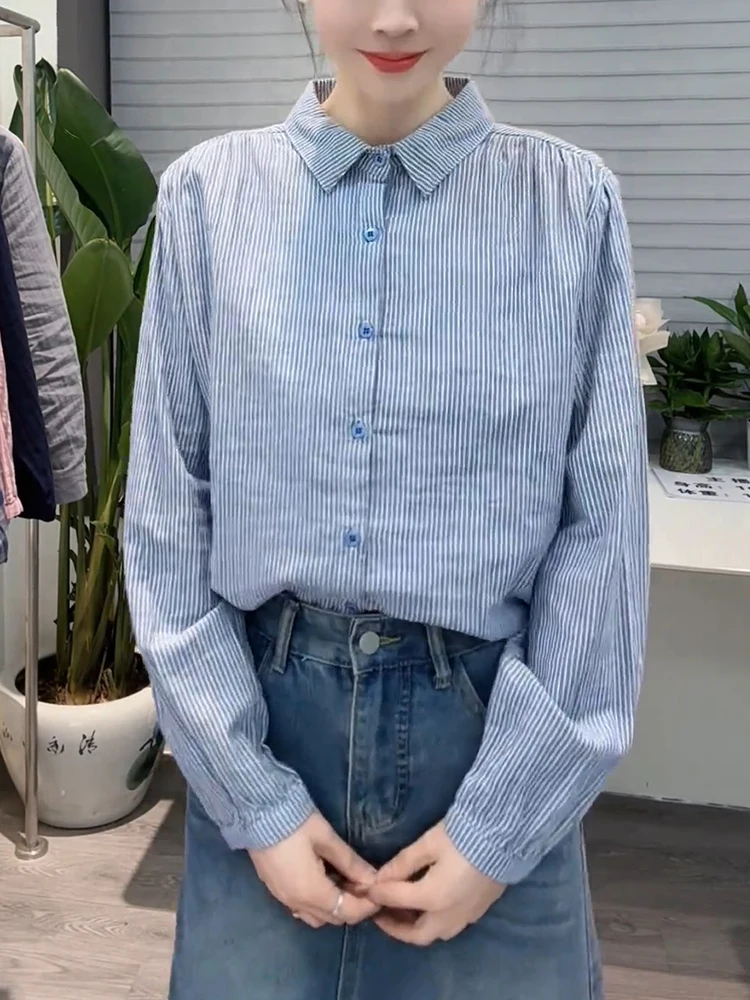 Spring 2025 Women's plus Size Casual Commute irt Vertical Stripe Korean Sle Artistic Versatile Meat Concealing Top
Spring 2025 Women's plus Size Casual Commute irt Vertical Stripe Korean Sle Artistic Versatile Meat Concealing Top