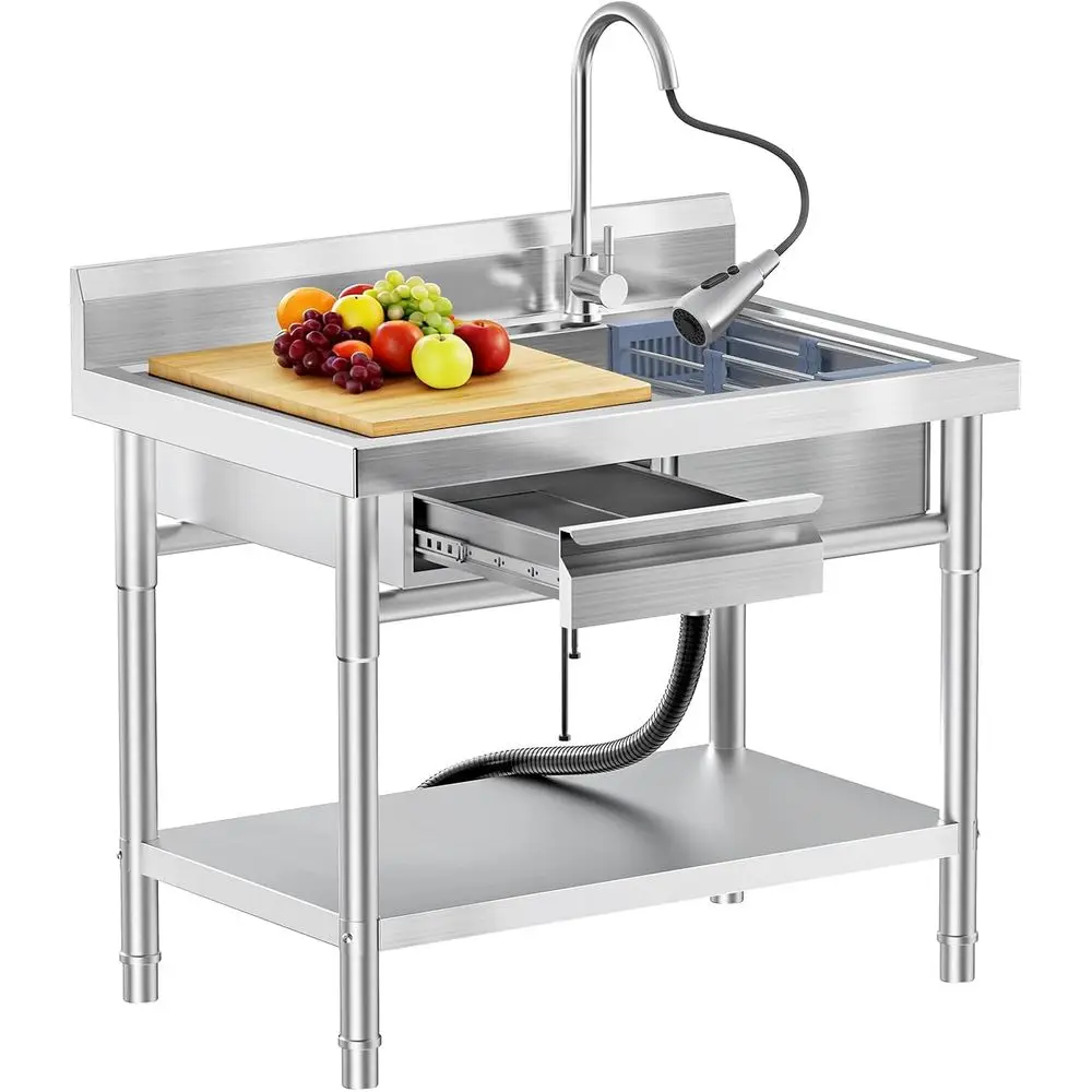 39.5'' Stainless Steel Single Bowl Sink with Hot/Cold Water Pipes for Commercial Kitchens and Laundry Rooms
39.5'' Stainless Steel Single Bowl Sink with Hot/Cold Water Pipes for Commercial Kitchens and Laundry Rooms