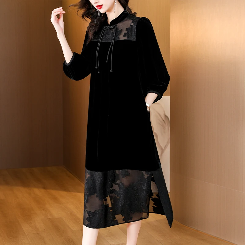 2023 New Fashion Silk Velvet Dress Women's Autumn And Winter Vintage 3/4 Sleeve Loose Fit Casual Holiday Dress Vestidos
2023 New Fashion Silk Velvet Dress Women's Autumn And Winter Vintage 3/4 Sleeve Loose Fit Casual Holiday Dress Vestidos