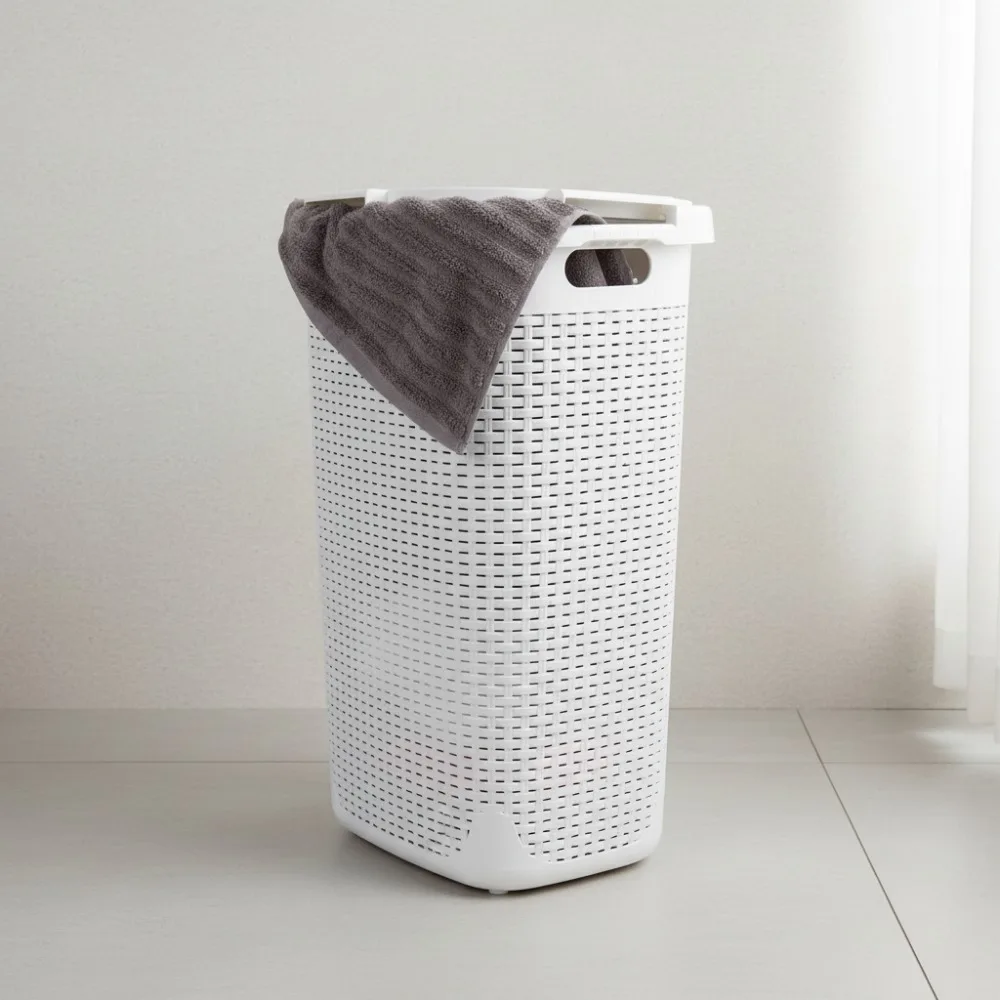 Тонкая корзина для белья с крышкой, корзина для одежды на 60 л, плетеный дизайн премиум-класса, пластик, белый для небольших помещений
Тонкая корзина для белья с крышкой, корзина для одежды на 60 л, плетеный дизайн премиум-класса, пластик, белый для небольших помещений
