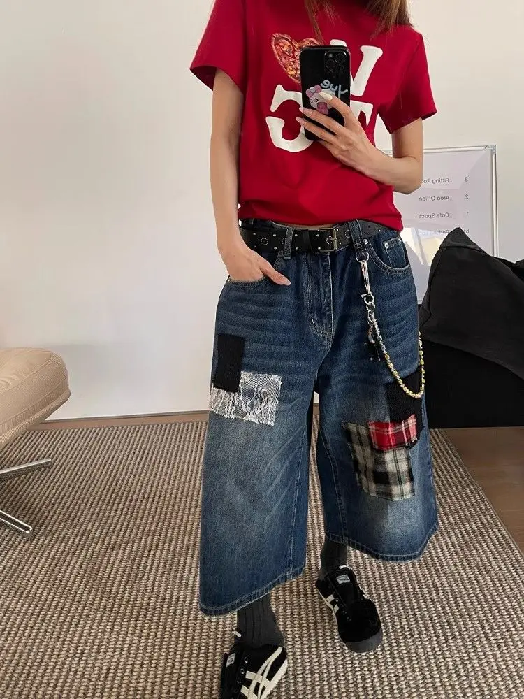 Retro Patchwork Patchwork Wide-leg Jeans for Women, High-waisted Loose Straight-leg Cropped Trousers
Retro Patchwork Patchwork Wide-leg Jeans for Women, High-waisted Loose Straight-leg Cropped Trousers