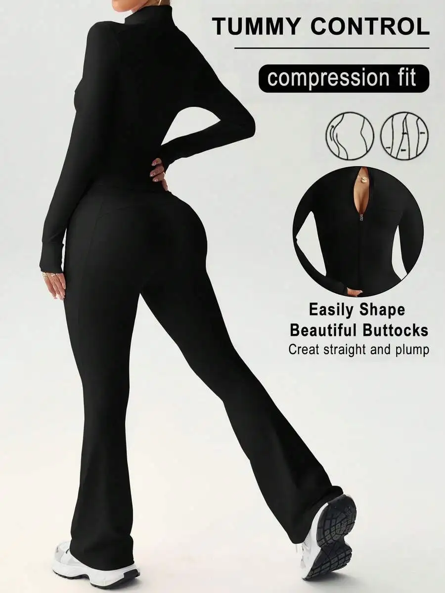 2pcs Set Bodycon Zip Front Jacket And High Waisted Flare Pants 4 Way Stretch Slimming Lifting Women Outfit
2pcs Set Bodycon Zip Front Jacket And High Waisted Flare Pants 4 Way Stretch Slimming Lifting Women Outfit