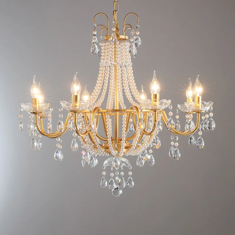 American crystal lamp French retro pearl chandelier medieval villa living room dining room bedroom duplex building atmospheric m
American crystal lamp French retro pearl chandelier medieval villa living room dining room bedroom duplex building atmospheric m