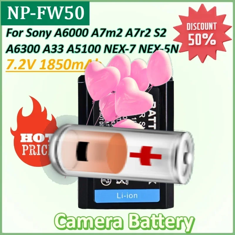 NP-FW50 7.2V 1850mAh Camera Battery for Sony A6000 A7m2 A7r2 S2 A6300 A33 A5100 NEX-7 NEX-5N Rechargeable Li-ion Battery
NP-FW50 7.2V 1850mAh Camera Battery for Sony A6000 A7m2 A7r2 S2 A6300 A33 A5100 NEX-7 NEX-5N Rechargeable Li-ion Battery