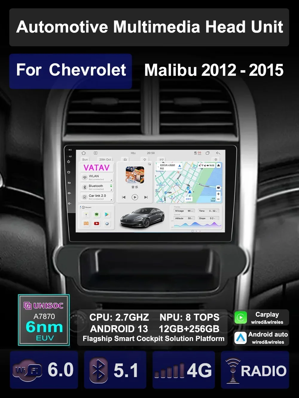 Автомобильный мультимедийный плеер для Chevrolet Malibu 2012-2015, Carplay, Android, автомобильное радио, стерео, GPS-навигация, аудио, головное устройство с голосовым ии
Автомобильный мультимедийный плеер для Chevrolet Malibu 2012-2015, Carplay, Android, автомобильное радио, стерео, GPS-навигация, аудио, головное устройство с голосовым ии