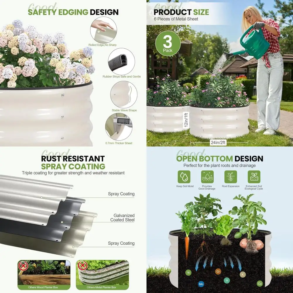 Raised Garden Bed Set - 3 Pieces 2x2x1ft Outdoor Galvanized Steel Planters with Rubber Edge Trim | Ideal for Vegetables, Flowers
Raised Garden Bed Set - 3 Pieces 2x2x1ft Outdoor Galvanized Steel Planters with Rubber Edge Trim | Ideal for Vegetables, Flowers