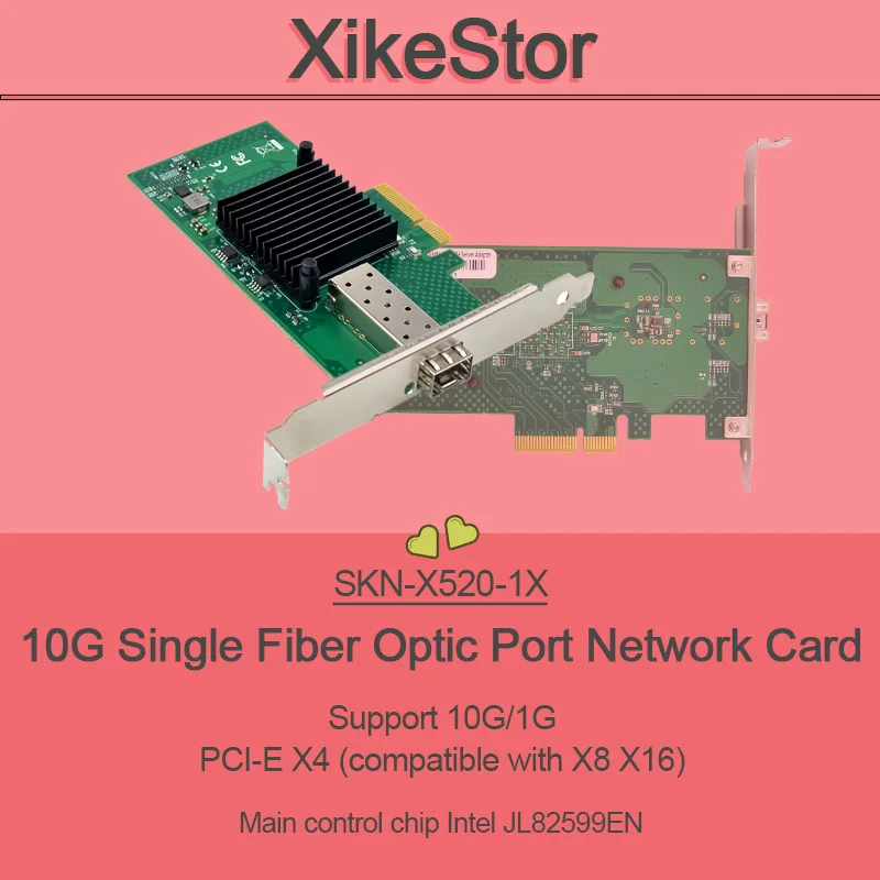 XikeStor PCIE X4 (совместим с X8 X16) 10G с одним оптоволоконным портом, поддержка сетевой карты 10G/1G, чип управления JL82599EN
XikeStor PCIE X4 (совместим с X8 X16) 10G с одним оптоволоконным портом, поддержка сетевой карты 10G/1G, чип управления JL82599EN