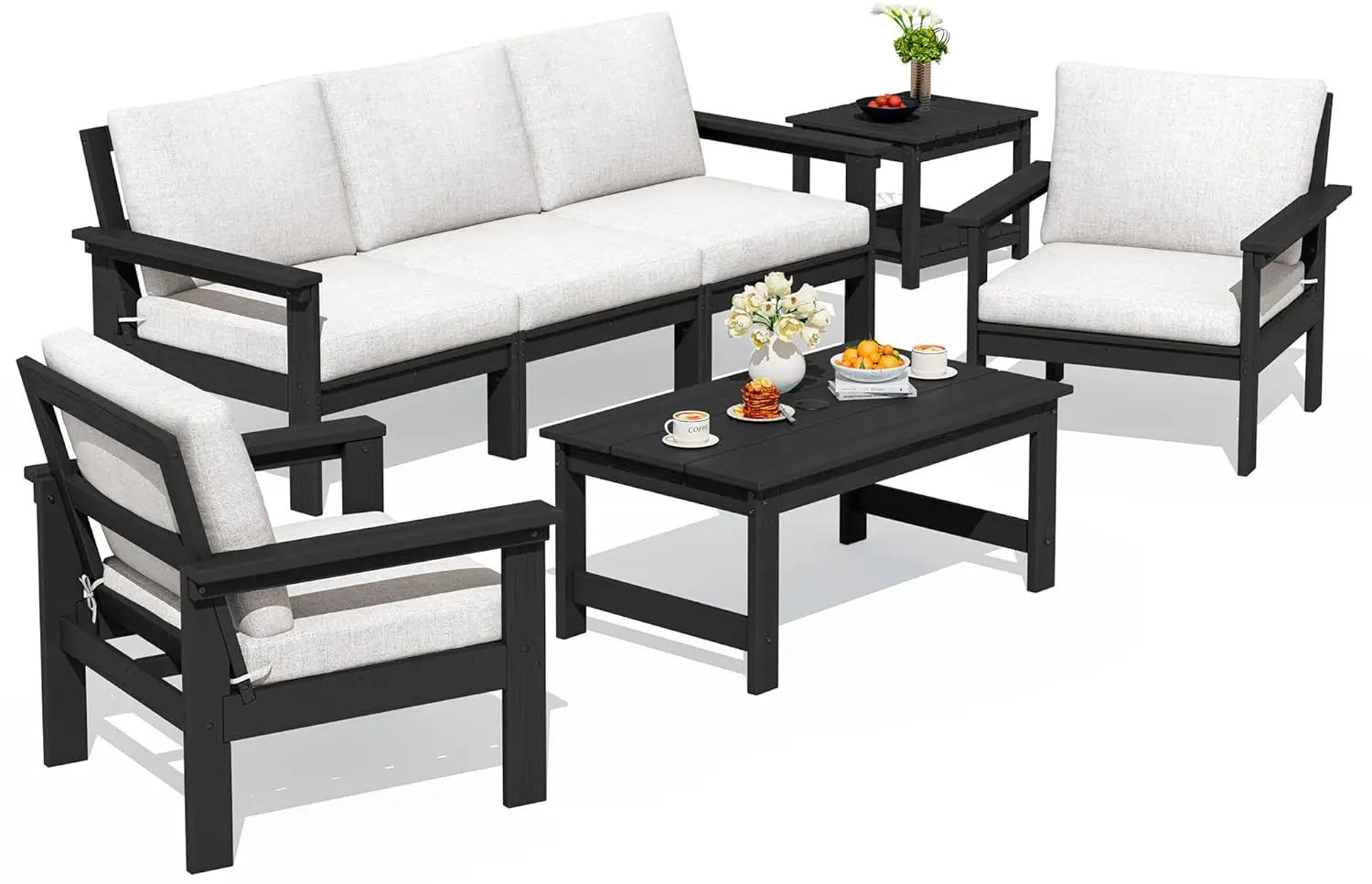 7-piece Outdoor Sectional Sofa All Weather HDPE Rattan Deck Lawn Black Frame Khaki Cushion Custom
7-piece Outdoor Sectional Sofa All Weather HDPE Rattan Deck Lawn Black Frame Khaki Cushion Custom