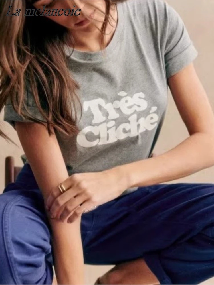 Gray Cotton T-shirt For Woman Casual Loose Letters Print T-Shirts Female Summer 2024 New Fashion Round Neck Short Sleeve Tops
Gray Cotton T-shirt For Woman Casual Loose Letters Print T-Shirts Female Summer 2024 New Fashion Round Neck Short Sleeve Tops