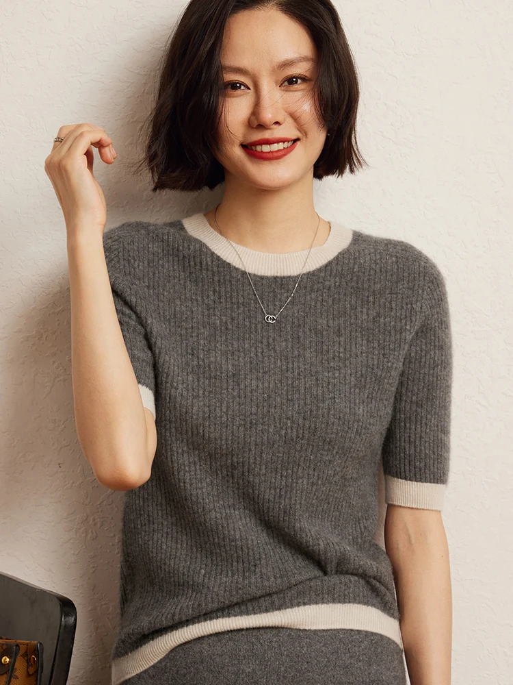 100% Cashmere Women's Slim Pullover Round Collar Sweater Spring Autumn Half Sleeve Color Block Cashmere Knitwear Casual Clothing
100% Cashmere Women's Slim Pullover Round Collar Sweater Spring Autumn Half Sleeve Color Block Cashmere Knitwear Casual Clothing
