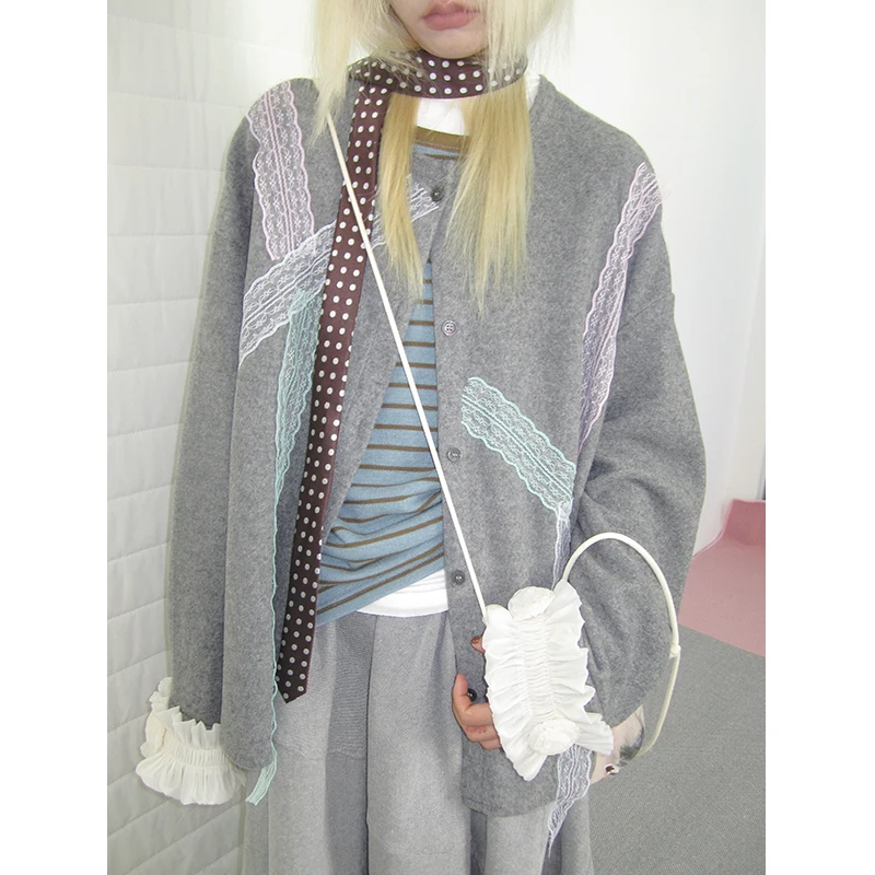 Lace Splicing Oversized Open Cardigan Women's Faion Autumn New Sle Korean Lazy Sle Versatile Loose Outerwear Coat
Lace Splicing Oversized Open Cardigan Women's Faion Autumn New Sle Korean Lazy Sle Versatile Loose Outerwear Coat