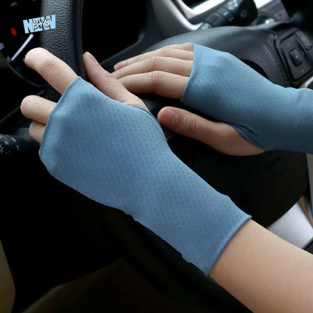 Elastic Fingerless Gloves Thin Anti-UV Half Finger Sunscreen Gloves Solid Color Protect Wrist Wristband Ice Silk Mittens Driving 
Elastic Fingerless Gloves Thin Anti-UV Half Finger Sunscreen Gloves Solid Color Protect Wrist Wristband Ice Silk Mittens Driving