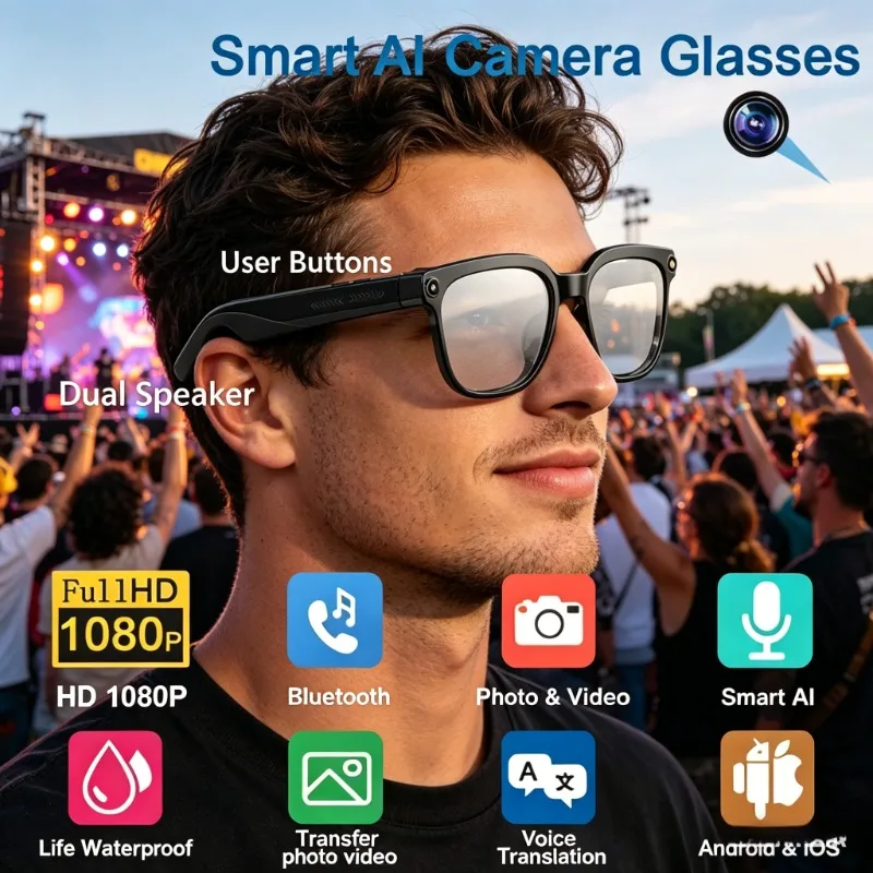 Multifunction Photochromic AI Glasses 8K HD Bluetooth Calling Voice Assistant Music Translate Camera Eyewear
Multifunction Photochromic AI Glasses 8K HD Bluetooth Calling Voice Assistant Music Translate Camera Eyewear