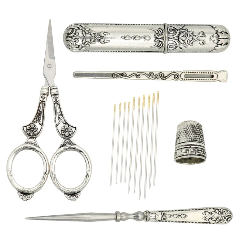 Винтажный набор для шитья, набор ножниц для вышивания, швейные инструменты с ножницами, нитевдеватель для шила, наперсток для шитья, рукоделия 
Винтажный набор для шитья, набор ножниц для вышивания, швейные инструменты с ножницами, нитевдеватель для шила, наперсток для шитья, рукоделия