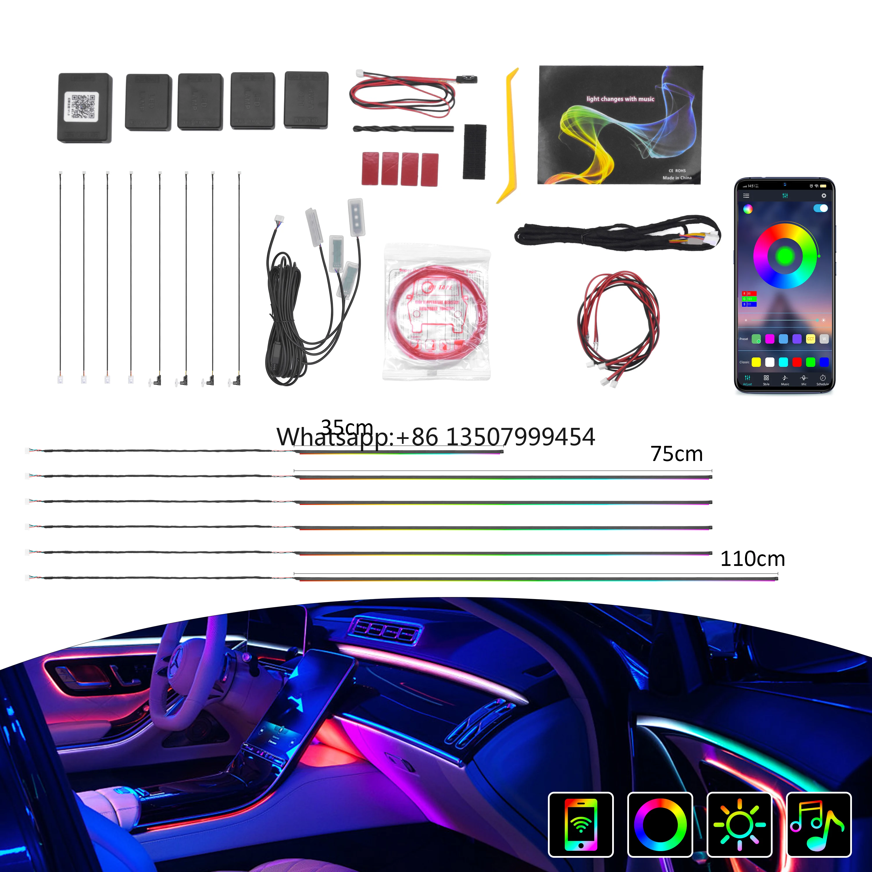 Car Dynamic Flowing Chasing 12V 10W Ambient Light Kit Interior LED Mood Lights Symphony Strip Lighting RGB Car Atmosphere
Car Dynamic Flowing Chasing 12V 10W Ambient Light Kit Interior LED Mood Lights Symphony Strip Lighting RGB Car Atmosphere
