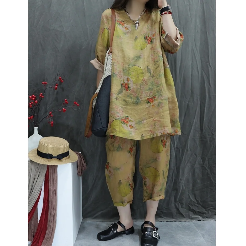 Ramie Women's Pant Set 2026 Summer New Printed Casual Top + Loose Stylish Pant Two-piece Set XY2
Ramie Women's Pant Set 2026 Summer New Printed Casual Top + Loose Stylish Pant Two-piece Set XY2