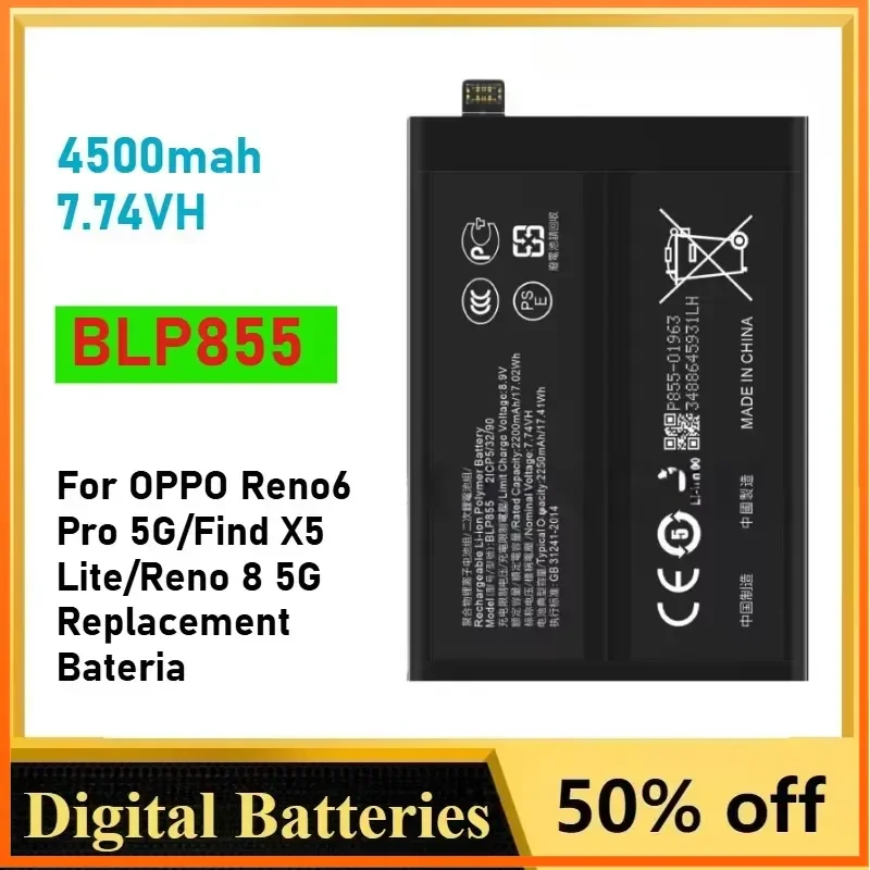 BLP855 4500mah Phone Battery for OPPO Reno6 Pro 5G/Find X5 Lite/Reno 8 5G Replacement Bateria
BLP855 4500mah Phone Battery for OPPO Reno6 Pro 5G/Find X5 Lite/Reno 8 5G Replacement Bateria