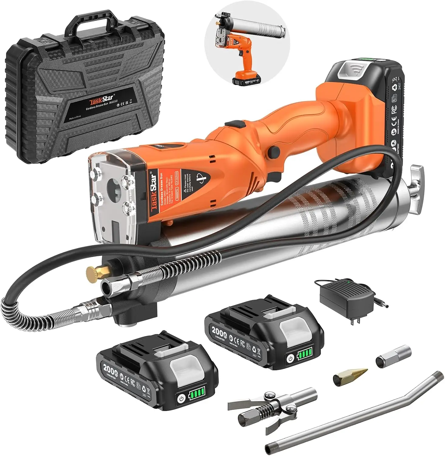 2-in-1 Electric Grease Gun: 10000PSI Automatic Cordless, 39.4" Hose, 3 Couplers, 2 Batteries & Charger for Farm & Heavy Duty
2-in-1 Electric Grease Gun: 10000PSI Automatic Cordless, 39.4" Hose, 3 Couplers, 2 Batteries & Charger for Farm & Heavy Duty