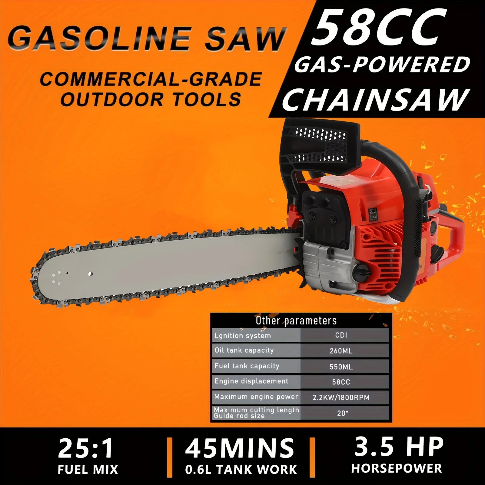20-Inch High-Performance Gas Chainsaw - A Heavy-Duty Tool for Effective Wood Cutting And Logging - 58Cc Two-Stroke Engine with D
20-Inch High-Performance Gas Chainsaw - A Heavy-Duty Tool for Effective Wood Cutting And Logging - 58Cc Two-Stroke Engine with D