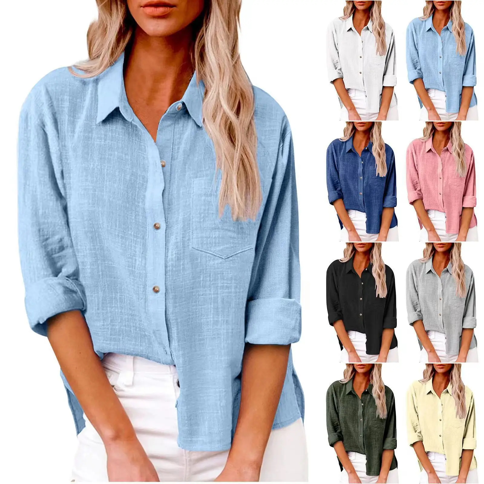Cotton and linen long-sleeved shirt for women; plain fashion women's T-shirt; elegant casual top T-shirt street style new
Cotton and linen long-sleeved shirt for women; plain fashion women's T-shirt; elegant casual top T-shirt street style new