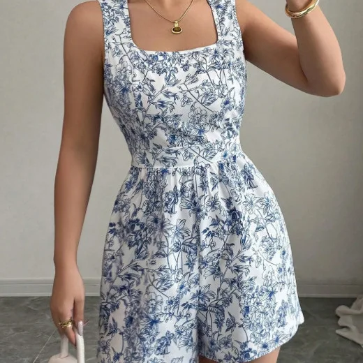 New Floral Print High Waist Short Pants Women's Square Neck Sexy Jumpsuits Straight Leg Thin Fabric Polyester Spring 2026
New Floral Print High Waist Short Pants Women's Square Neck Sexy Jumpsuits Straight Leg Thin Fabric Polyester Spring 2026