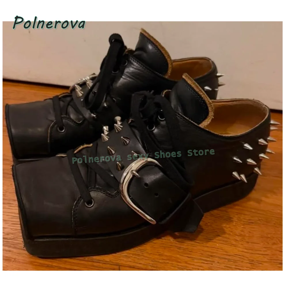 Black Rivet Belt Buckle Pumps 2026 Spring Summer New Arrivals Square Toe Thick Sole Lace Up Couple Pu Leather Shoes Casual Trend
Black Rivet Belt Buckle Pumps 2026 Spring Summer New Arrivals Square Toe Thick Sole Lace Up Couple Pu Leather Shoes Casual Trend