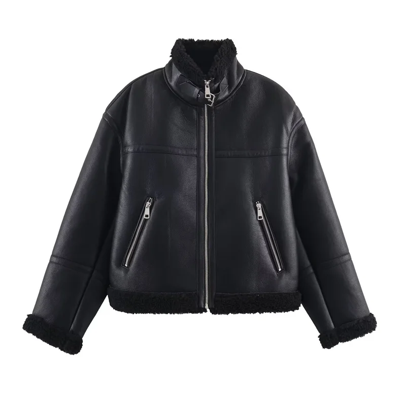 Women's Jacket 2025 Winter New Style Black Long Sleeve Faux Leather Fleece Lined Warm Jacket Casual Fashion Versatile
Women's Jacket 2025 Winter New Style Black Long Sleeve Faux Leather Fleece Lined Warm Jacket Casual Fashion Versatile