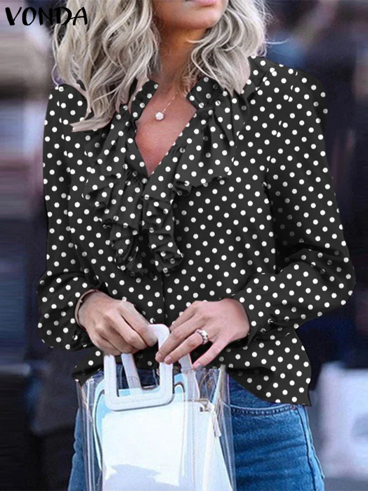 Plus Size 5XL VONDA Women Shirts 2025 Elegant Blouse Bohemian Polka Dot Ruffle Tops Casual Stand Up Collar Blusas Tunics
Plus Size 5XL VONDA Women Shirts 2025 Elegant Blouse Bohemian Polka Dot Ruffle Tops Casual Stand Up Collar Blusas Tunics