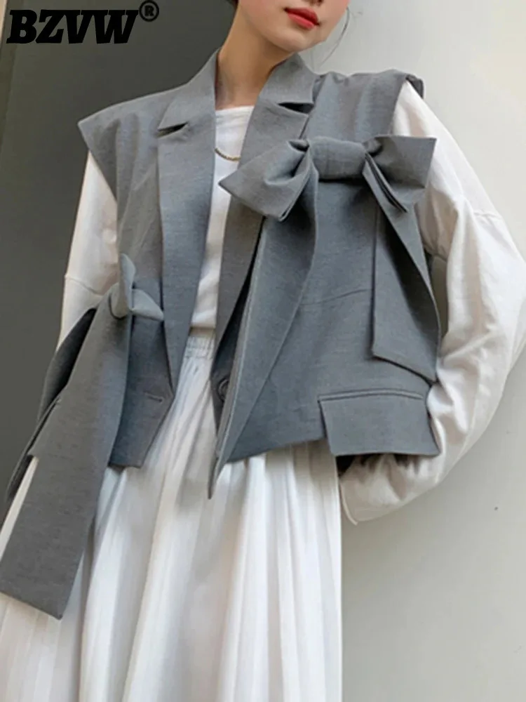 BZVW Personalized Bow Blazer Vest For Women Notched Single Button Solid Color Short Korean Coat 2024 Autumn New Clothing 25A8791
BZVW Personalized Bow Blazer Vest For Women Notched Single Button Solid Color Short Korean Coat 2024 Autumn New Clothing 25A8791