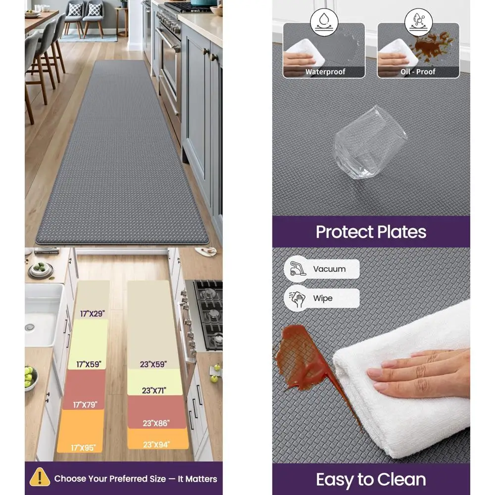 Cushioned Anti-Fatigue Kitchen Floor Mat, 23x86, Large Waterproof Runner, Memory Foam Padding for Sink and Laundry Area, Grey
Cushioned Anti-Fatigue Kitchen Floor Mat, 23x86, Large Waterproof Runner, Memory Foam Padding for Sink and Laundry Area, Grey