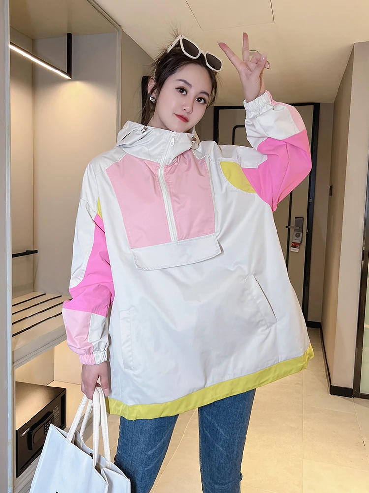 Jackets Women Patchwork Color Pullover Stand Collar OverCoats Hip Hop Female Streetwear Outwear
Jackets Women Patchwork Color Pullover Stand Collar OverCoats Hip Hop Female Streetwear Outwear