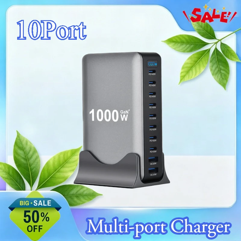 1000W Gallium Nitride PD Charger for Multiple Devices 10-Port 1000W Multi-Function Adapter 950W Multi-Port Charging Station
1000W Gallium Nitride PD Charger for Multiple Devices 10-Port 1000W Multi-Function Adapter 950W Multi-Port Charging Station