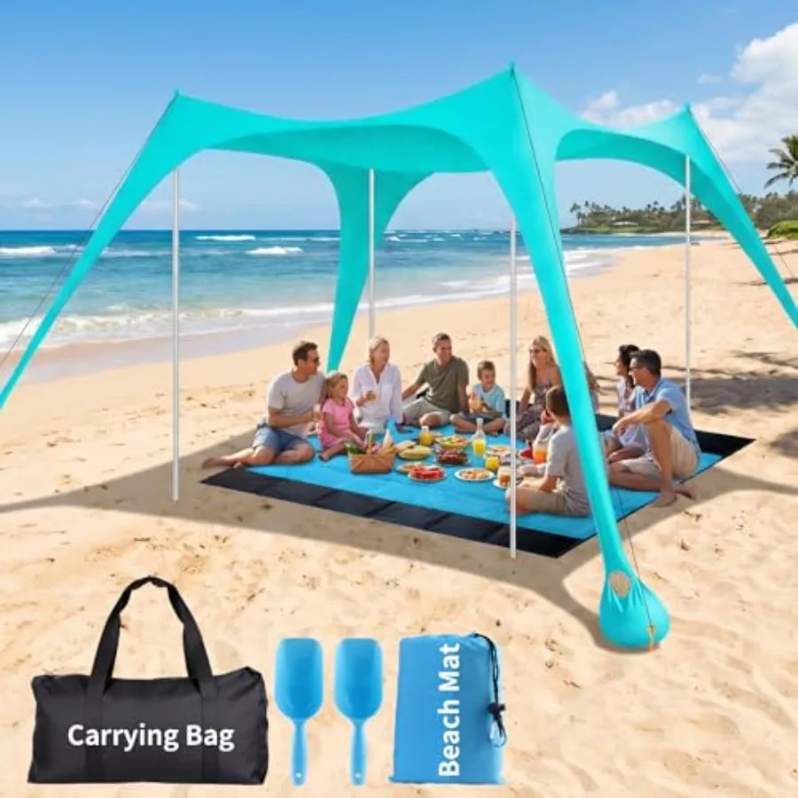 Beach tent for outdoor camping fishing RV trip, polyester fabric, beige, UPF 50+ sun protection with windproof design and inclu
Beach tent for outdoor camping fishing RV trip, polyester fabric, beige, UPF 50+ sun protection with windproof design and inclu