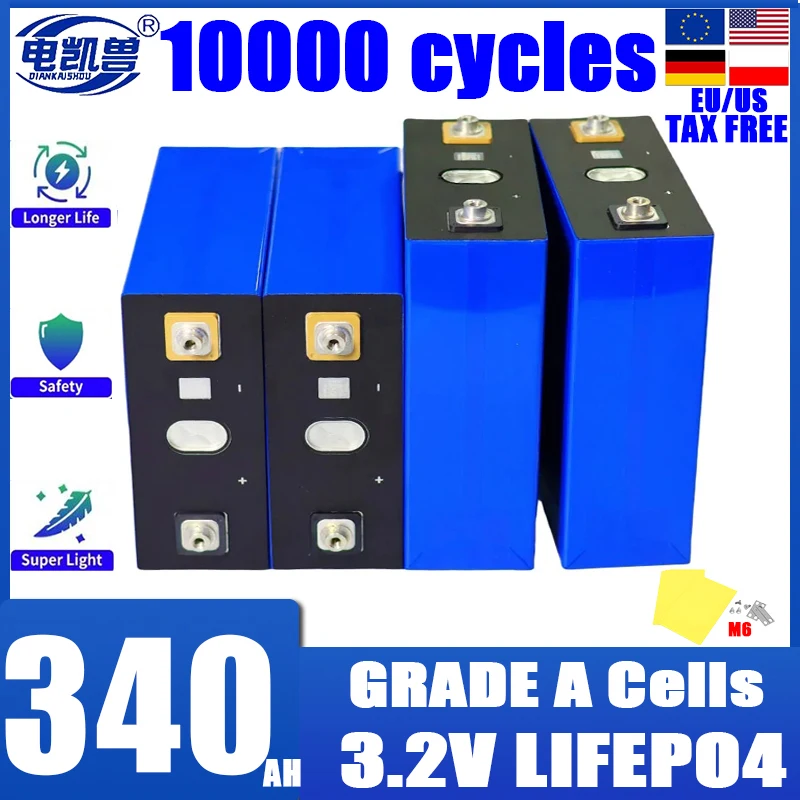 new Grade A 3.2V 340AH Lifepo4 Rechargeable Battery 10000 Cycles DIY 12V 24V 48V RV EV Boat Golf solar energy camping duty-free
new Grade A 3.2V 340AH Lifepo4 Rechargeable Battery 10000 Cycles DIY 12V 24V 48V RV EV Boat Golf solar energy camping duty-free