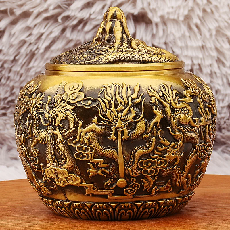 Brass Dragon Travels the World Nine Dragons Tea Canister Vintage Relief Moisture-Proof with Lid Treasure Bowl Craft Copper Ornam
Brass Dragon Travels the World Nine Dragons Tea Canister Vintage Relief Moisture-Proof with Lid Treasure Bowl Craft Copper Ornam