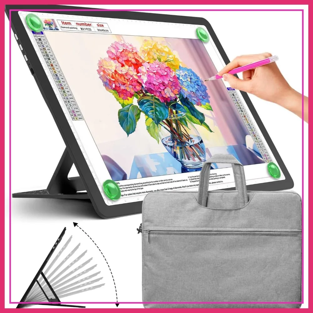 Rechargeable A3 Light Board with Built-in Stand & Bag, Super Bright Magnetic Light Box for Tracing, Wireless LED Light Table for Drawing, Sketching, Diamond Painting
Rechargeable A3 Light Board with Built-in Stand & Bag, Super Bright Magnetic Light Box for Tracing, Wireless LED Light Table for Drawing, Sketching, Diamond Painting