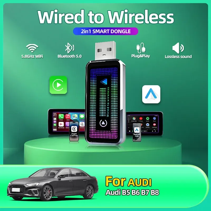 Carplay Wireless Adapter Android Auto 2in 1 Smart Dongle 2025 5G WIFI For iphone Android Phone With lights For Audi B5 B6 B7 B8
Carplay Wireless Adapter Android Auto 2in 1 Smart Dongle 2025 5G WIFI For iphone Android Phone With lights For Audi B5 B6 B7 B8
