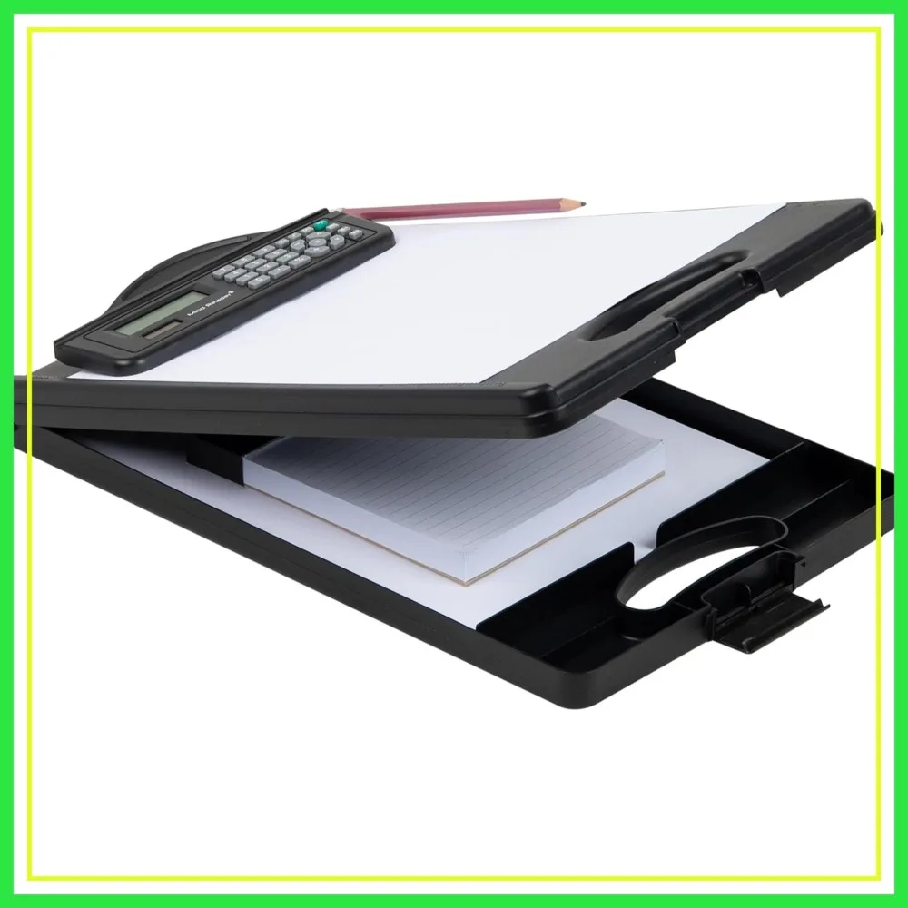 Clipboard with Storage and Calculator, 9.5x15x2.5 Inches, Black Plastic
Clipboard with Storage and Calculator, 9.5x15x2.5 Inches, Black Plastic