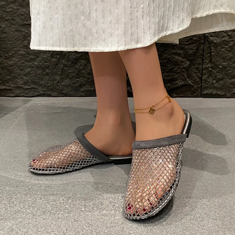 Fashion Round Toe Deep Mouth Soft Sole Non-Slip Wrapped Toe Slippers Rhinestone Mesh Breathable Flat Sandals
Fashion Round Toe Deep Mouth Soft Sole Non-Slip Wrapped Toe Slippers Rhinestone Mesh Breathable Flat Sandals