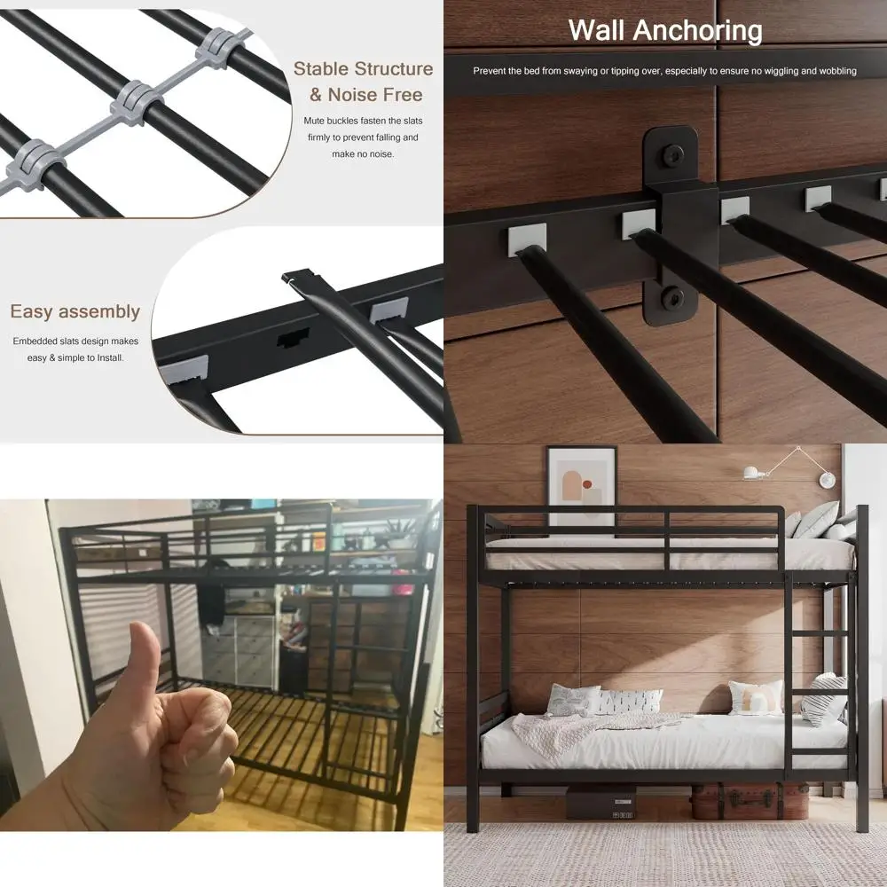 Twin Over Twin Metal Bunk Bed with Ladder, Full-Length Guardrail, Storage Space, No Box Spring Needed, Noise-Free, Black
Twin Over Twin Metal Bunk Bed with Ladder, Full-Length Guardrail, Storage Space, No Box Spring Needed, Noise-Free, Black