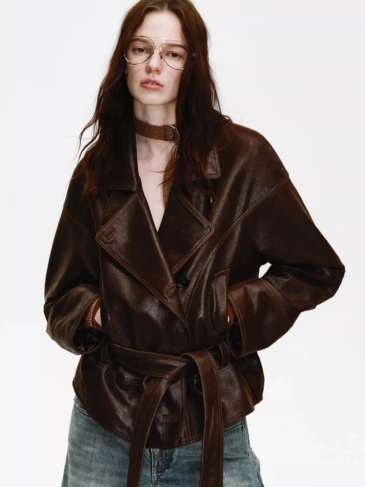 Casual Genuine Leather Motorcycle Jackets for Women High-end Simple Vintage Loose Soft Oil Wax Real Sheepskin Coat with Belt
Casual Genuine Leather Motorcycle Jackets for Women High-end Simple Vintage Loose Soft Oil Wax Real Sheepskin Coat with Belt