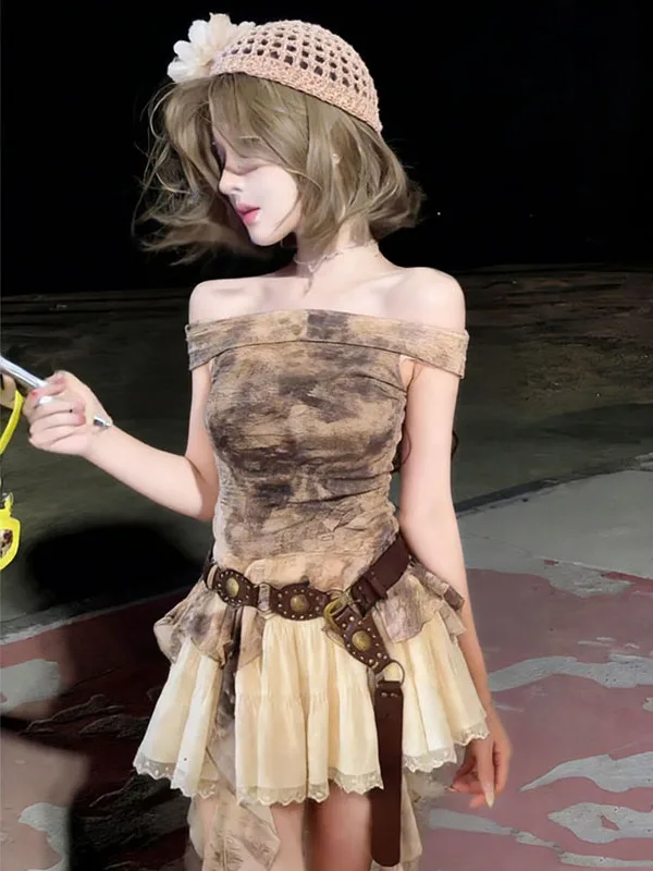 Retro Brown One-oulder Drifting Belt Women's Summer ort Skirt Set Spicy Girl Sle Faionable And Ele Ensemble
Retro Brown One-oulder Drifting Belt Women's Summer ort Skirt Set Spicy Girl Sle Faionable And Ele Ensemble