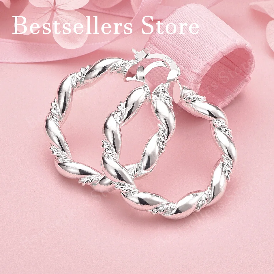 Elegant 925 Sterling Silver 30mm Delicate Twisted Round Earrings for Women, Wedding Fashion Gift Jewelry
Elegant 925 Sterling Silver 30mm Delicate Twisted Round Earrings for Women, Wedding Fashion Gift Jewelry
