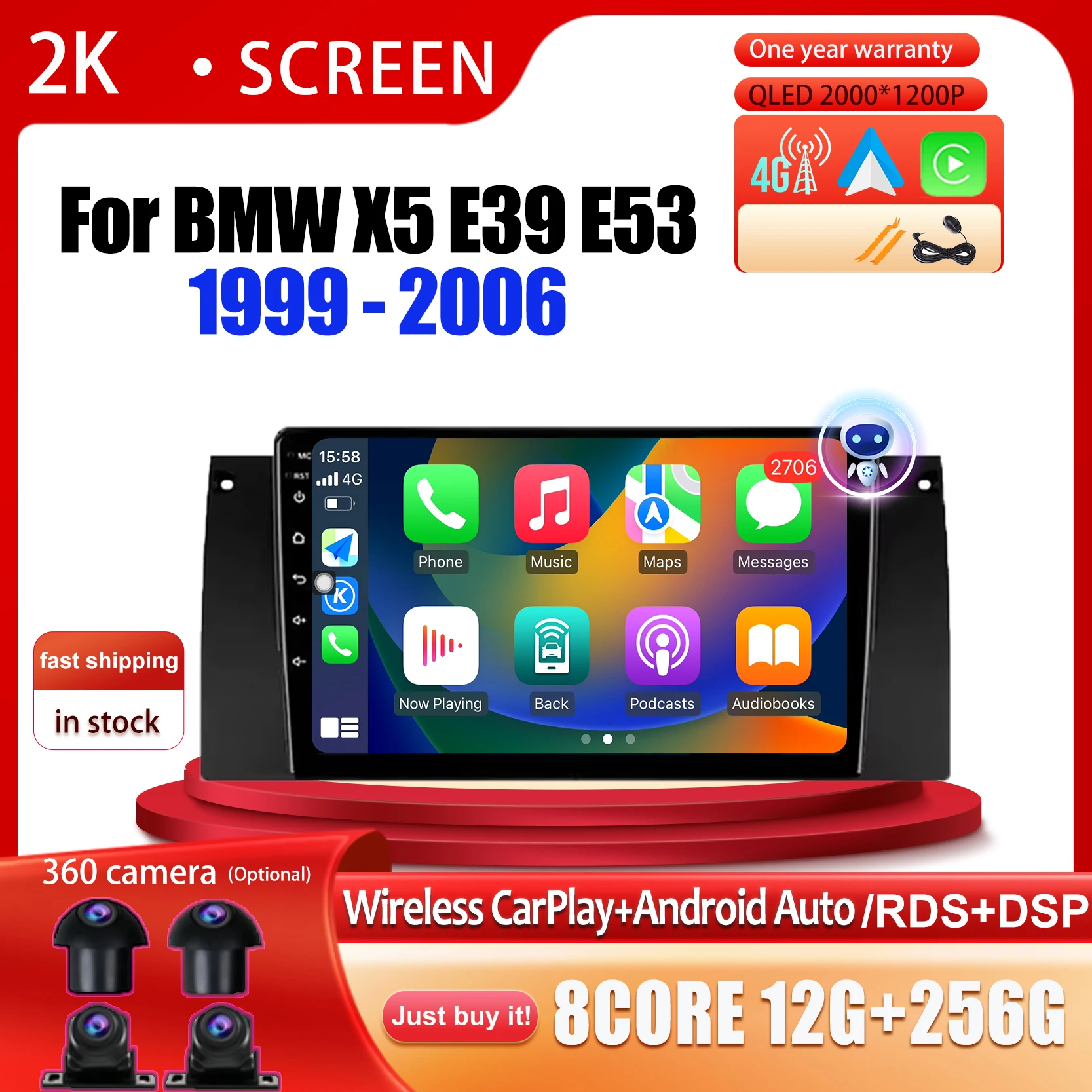 4G WIFI Android 14 For BMW X5 E39 E53 1999 - 2006 DSP Carplay Car Radio Auto Stereo Player GPS Navigation Bluetooth Tools
4G WIFI Android 14 For BMW X5 E39 E53 1999 - 2006 DSP Carplay Car Radio Auto Stereo Player GPS Navigation Bluetooth Tools