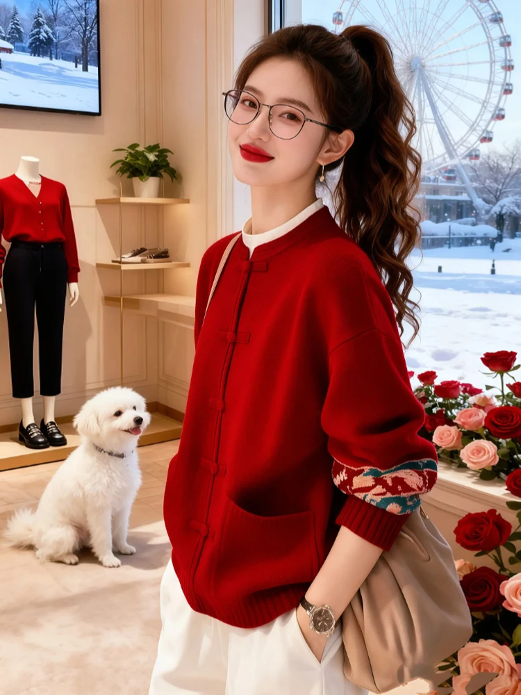 Elegant Red Knitted Open Cardigan Women's Fashion Casual Style Loose Fit Long Sleeve round Neck Button Detail Autumn Winter N...
Elegant Red Knitted Open Cardigan Women's Fashion Casual Style Loose Fit Long Sleeve round Neck Button Detail Autumn Winter N...