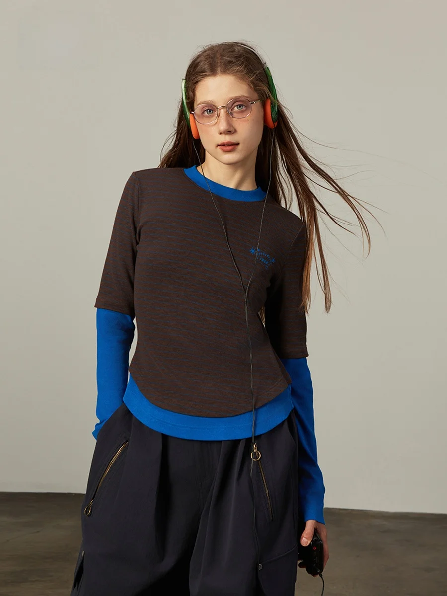 Bobbybey American Retro Striped Base irt Autumn Splicing Knitted Long Sve Slim Color Blo Tee Women's Casual Sle
Bobbybey American Retro Striped Base irt Autumn Splicing Knitted Long Sve Slim Color Blo Tee Women's Casual Sle