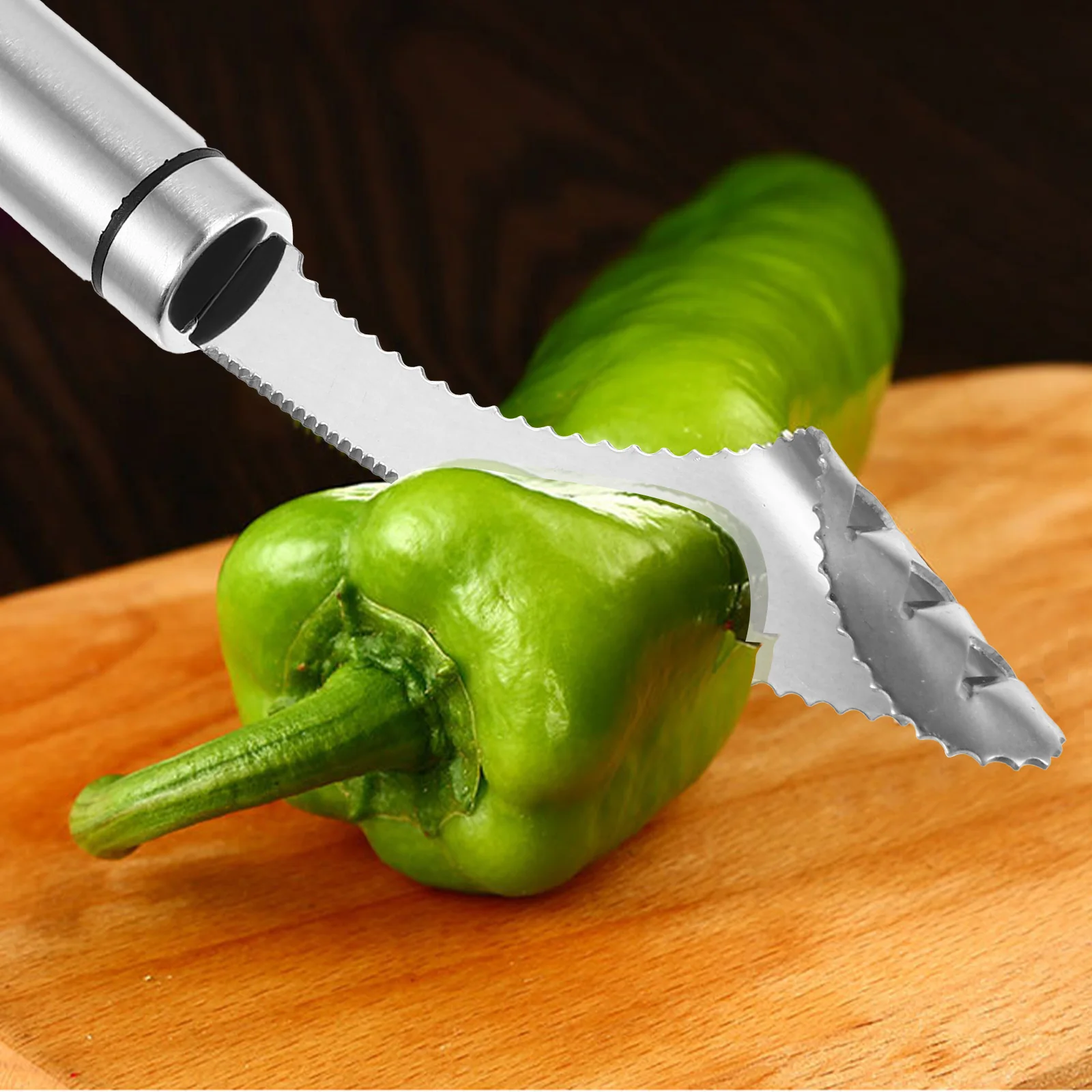1pc Stainless Steel Pepper Corer Remover Kitchen Tool For Chili Core Deseeding Serrated Blade Home Use Small Size Light
1pc Stainless Steel Pepper Corer Remover Kitchen Tool For Chili Core Deseeding Serrated Blade Home Use Small Size Light
