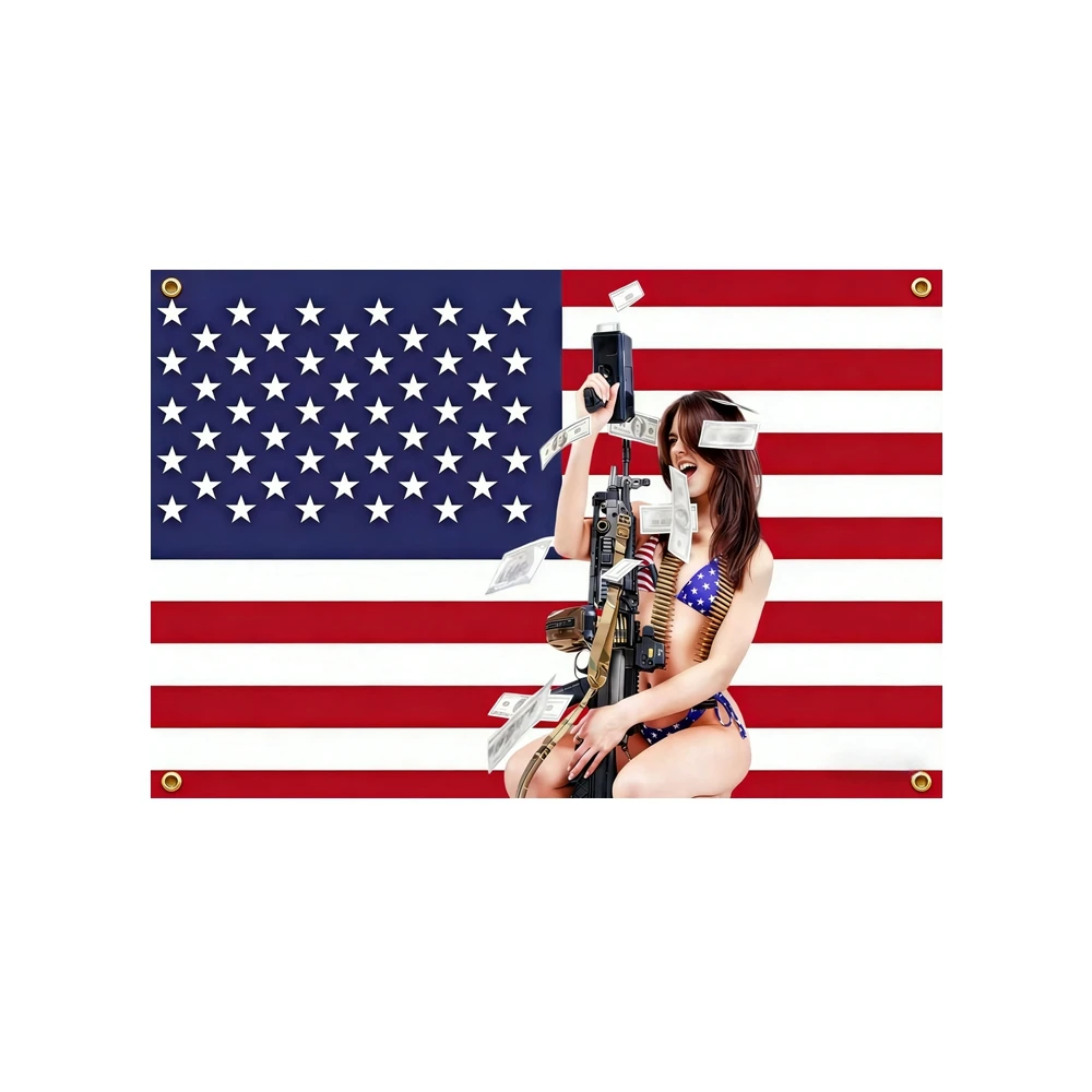 USA Flag with Girl Gun Money Tapestry 2x3ft 3x5ft Polyester Banner with Brass Grommets for College Dorm Garage Party Wall Decor
USA Flag with Girl Gun Money Tapestry 2x3ft 3x5ft Polyester Banner with Brass Grommets for College Dorm Garage Party Wall Decor